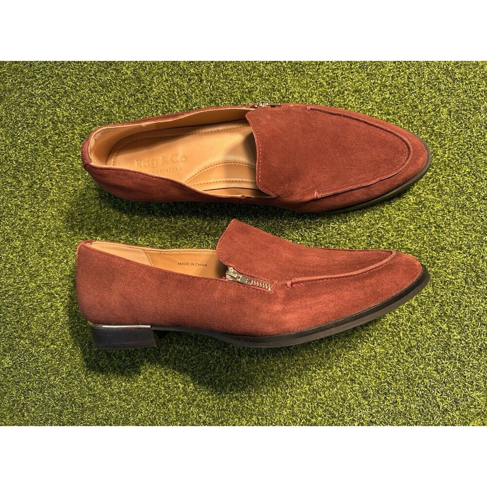 Rag & Co Womens Sara Suede Zip Loafers Wine Burgundy Pointed Toe Preppy Size 10